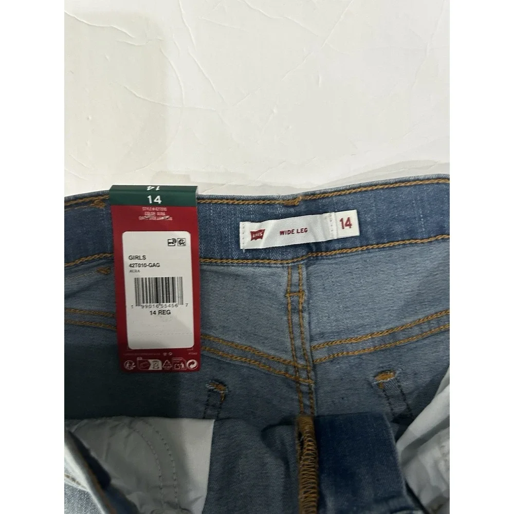 Levi's Wide Leg Jeans Baggy Lace Side Trim Girls 14 Light Wash Comfort Stretch